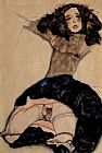 Egon Schiele Wall Art - Black haired girl with high skirt